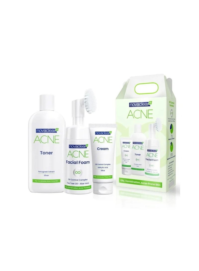 Novaclear Acne Kit Facial Foam 100ml, Toner 150ml, Cream 40ml