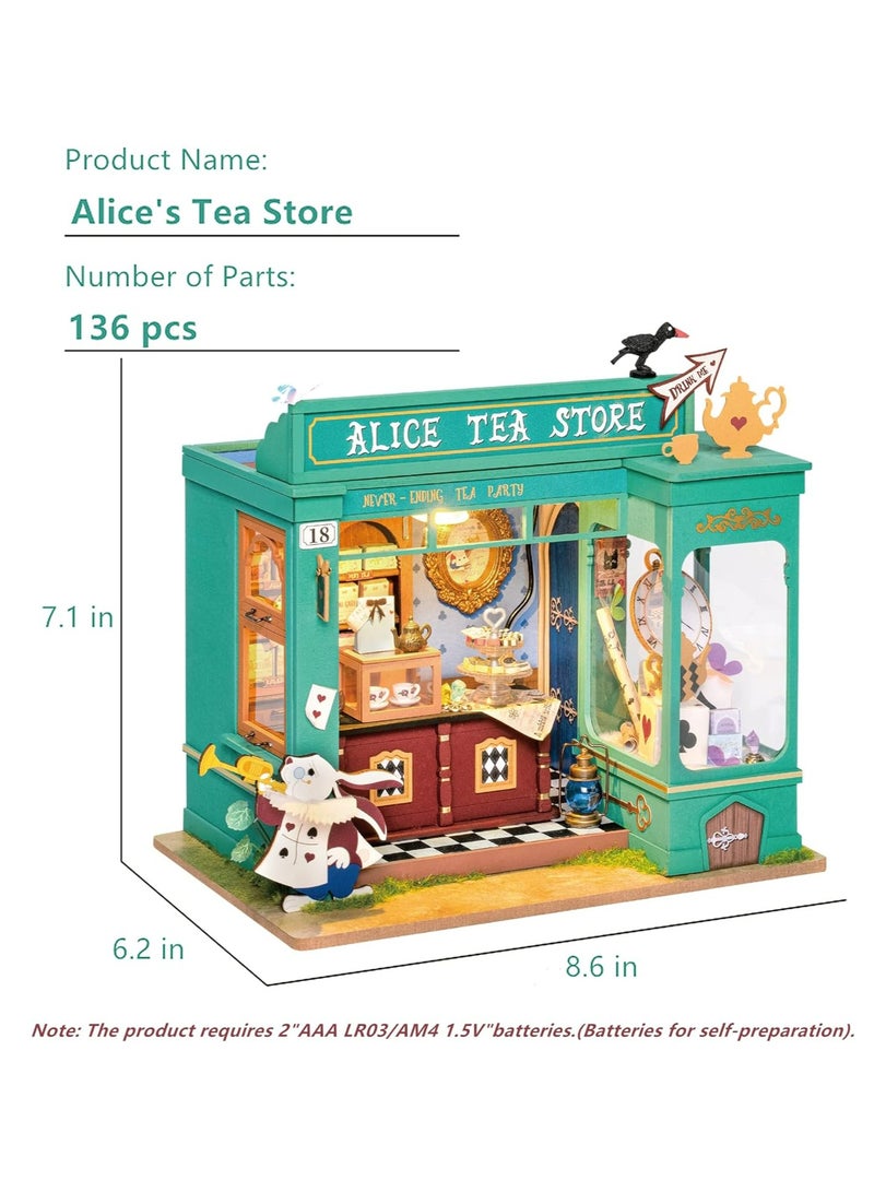 Rolife Alice's Tea Store DIY Miniature House Kit DG156,DIY 3D Wooden Puzzles for Adults/Teens, Creative Home Decor, Unique Gift for Craft Hobby Adults/Teens