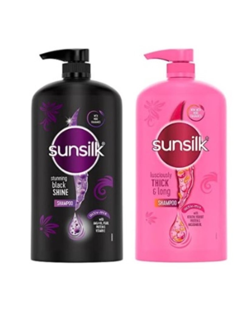 Sunsilk Stunning Black Shine Shampoo 1 L With Amla Oil Pearl Protein Pack of 2