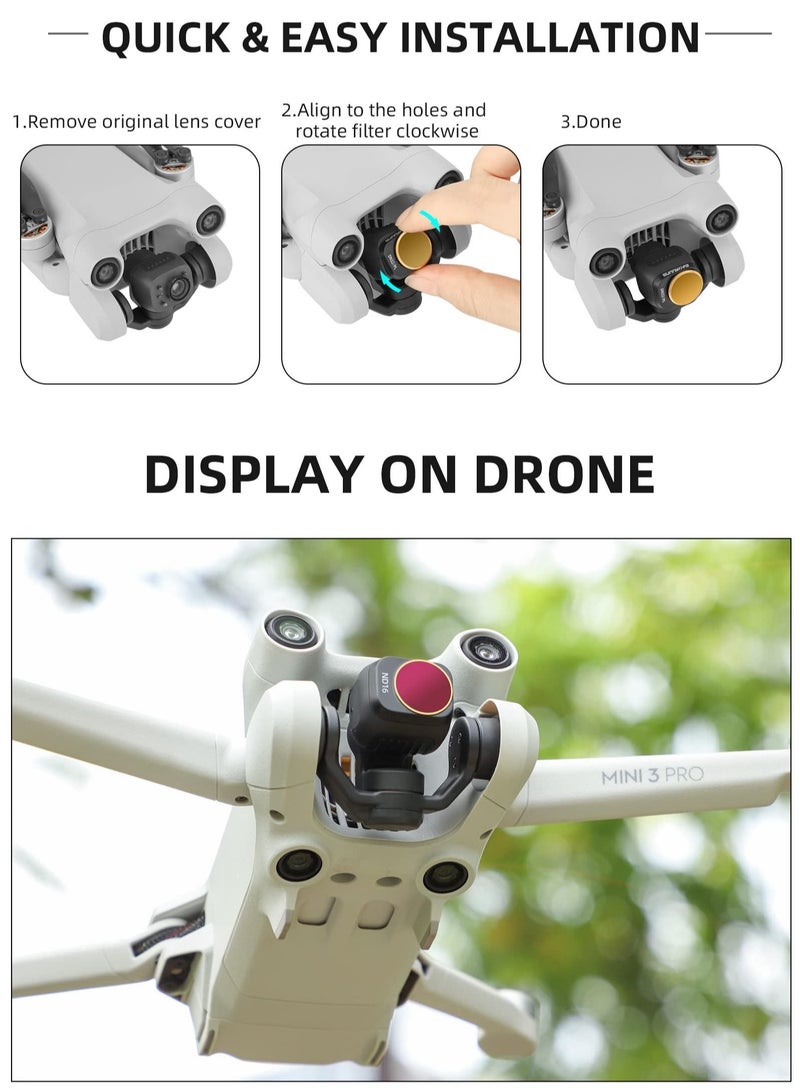 ND Lens Filter Set for DJI Mini 3 Pro, 6 Piece UV Filter Multi-Coated Filter Camera Lens Drone Camera Lens Accessories, Adjustable Ultra-Light Filter (MCUV + CPL ND4 + ND8 + ND16 + ND32)