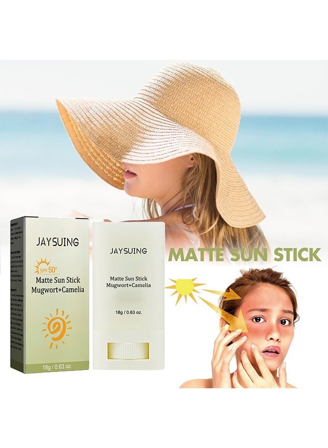 Matte Sun stick, Mugwort+Camelia, Relief Sun Organic Sunscreen SPF50, Moisturizing Sunscreen, Breathable, Refreshing, Easy To Apply Sunscreen