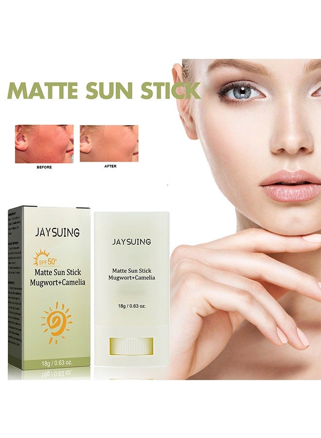 Matte Sun stick, Mugwort+Camelia, Relief Sun Organic Sunscreen SPF50, Moisturizing Sunscreen, Breathable, Refreshing, Easy To Apply Sunscreen