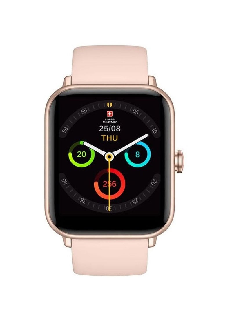 Swiss Military Alps Smart watch,100 Songs Storage, Heart Rate/Stress/Blood Pressure/Oxygen level Monitoring, Water Resistance: IP67, Battery Life 5to7 Days, Compatibility: IOS/Android-Pink