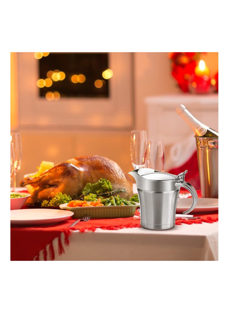 Gravy Boat Double Insulated Stainless Steel Sauce Jug, with Hinged Lid for Thanksgiving Dinner, for Serving Any Hot or Cold Sauces and Liquids, Gravies, Custards, Creams, and Milk, 17 Oz(1 Pack)