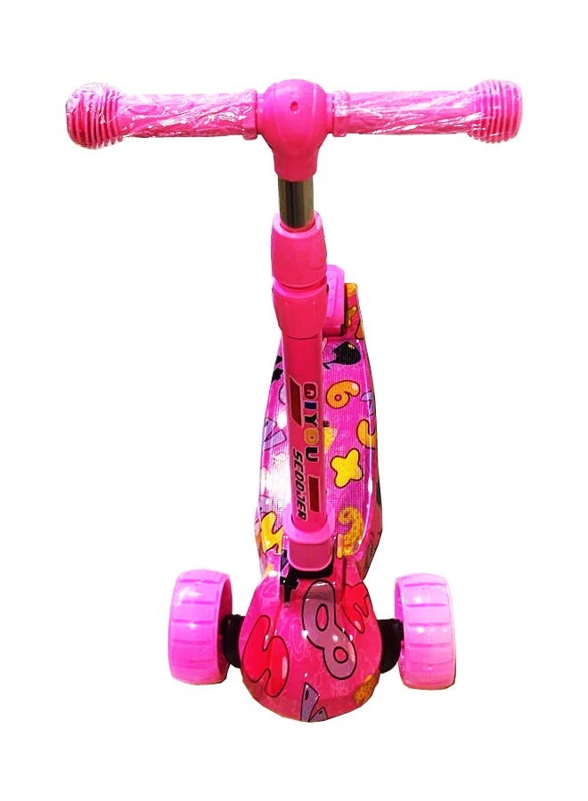 Tri Flash Wheel Graffiti Foldable And Adjustable Kids Scooter Pink