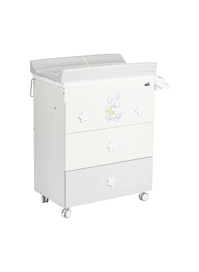 Baby Changing Station With Cabinet - Grey - Baby Bath, Made In Italy, Changing Station With Drawers, 3 Products In One, Diaper Changing Table, With Wheels, Wood Changing Cabinet