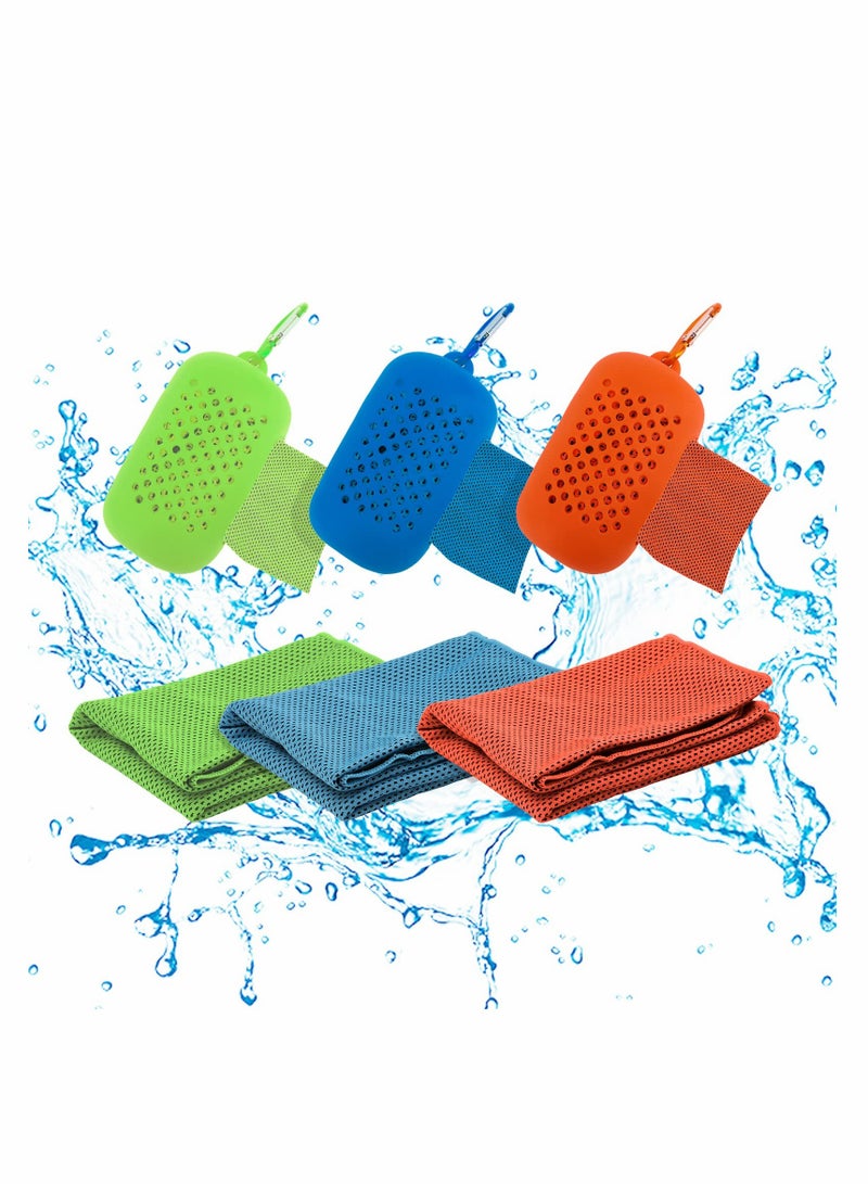 Cooling Towels for Neck and Face with Carry Case 3 Packs, Workout Towel for Athletes, Soft & Breathable Ice Cooling Towel, Microfiber Chilly Towel