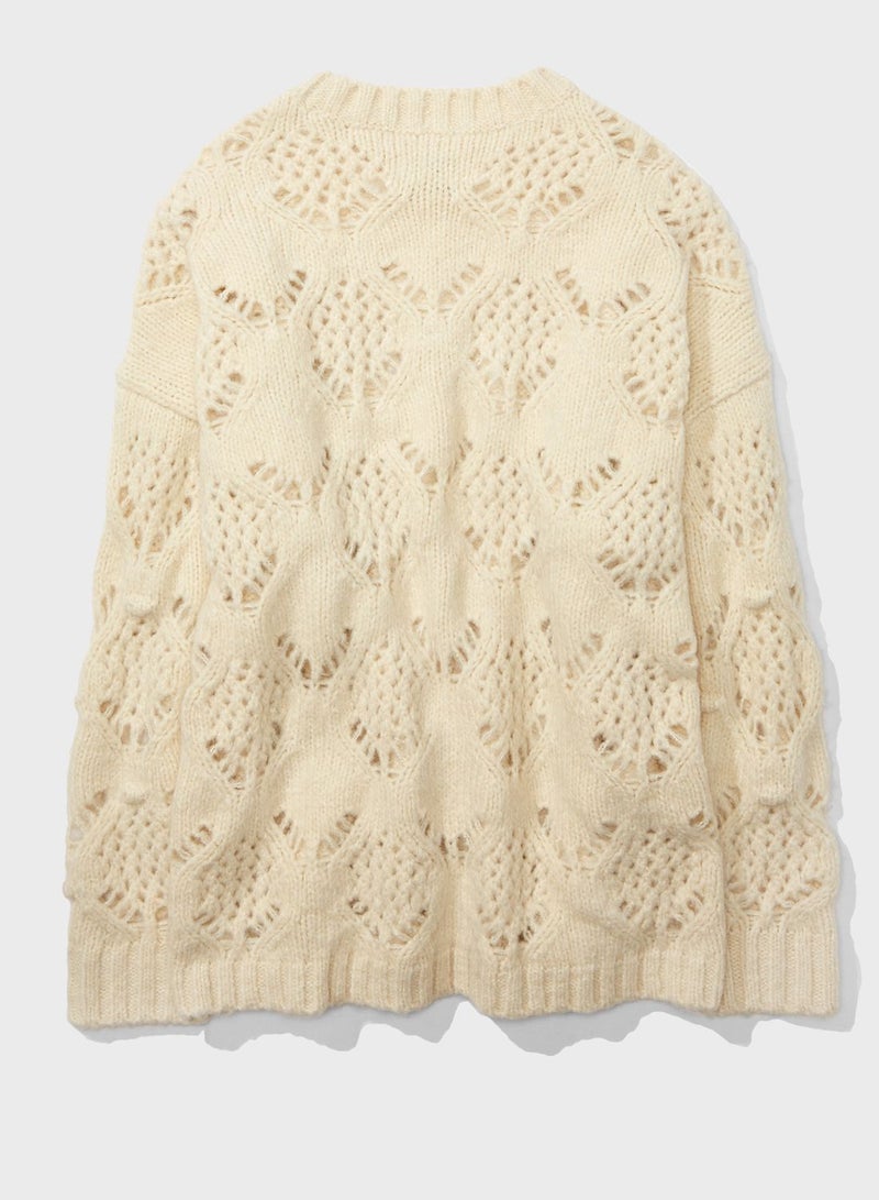 Openwork Round Neck Sweater