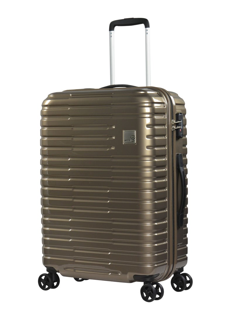 Wheeled Unisex Hard Shell Luggage Trolley Makrolon Lightweight 4 Quiet Double spinner Wheel Suitcase with TSA lock KH53M Coffee