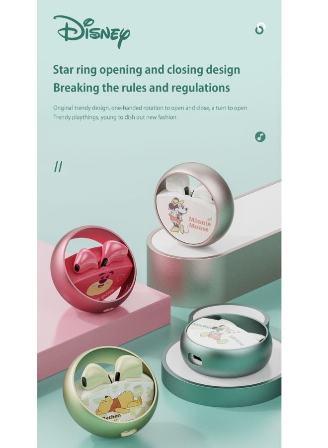 Disney QS-13 Bluetooth Earphones TWS Wireless Gaming Earphones Rotatable Metal Cavity Ring Headset HiFi Stereo Low Latency
