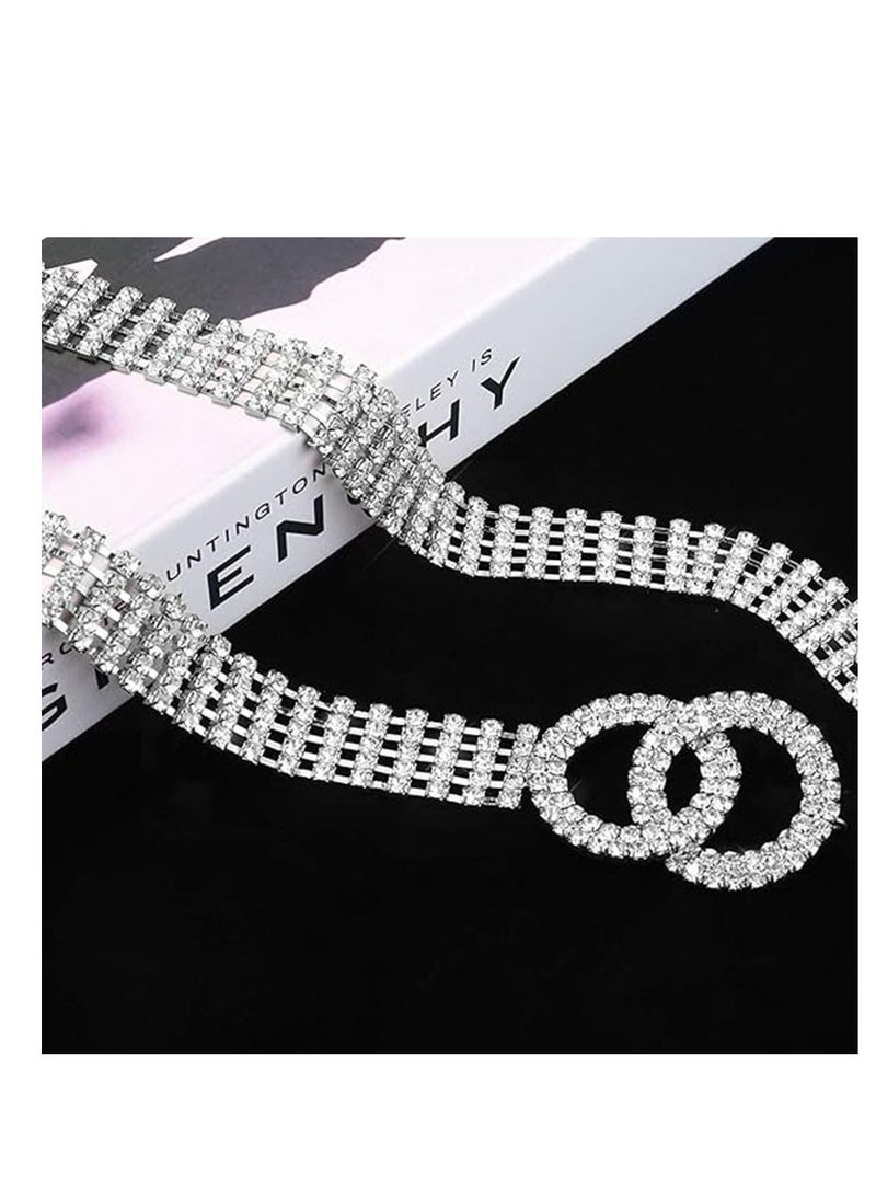 Crystal Waist Belt for Women, Rhinestone Chain Belt, O-Ring Waistband Belt, Made of Alloy and Rhinestones, Adjustable Metal Base, for Work or Evening out Dresses, Perfect Gift Choice