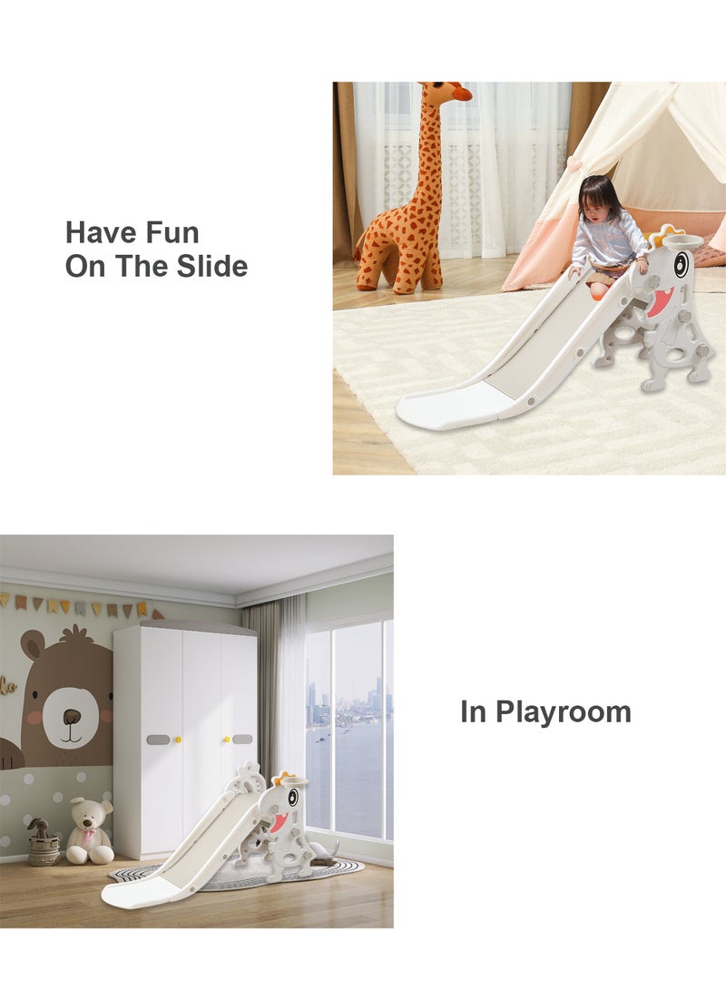 Foldable Children's Slide Independent Home Children's Entertainment Slide Suitable For Toddlers Indoor And Outdoor Playground Slide Children's Climbing Toy Set Easy To Assemble With Basketball Stand