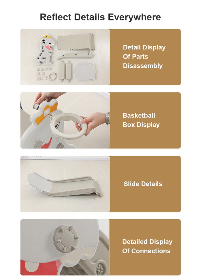 Foldable Children's Slide Independent Home Children's Entertainment Slide Suitable For Toddlers Indoor And Outdoor Playground Slide Children's Climbing Toy Set Easy To Assemble With Basketball Stand