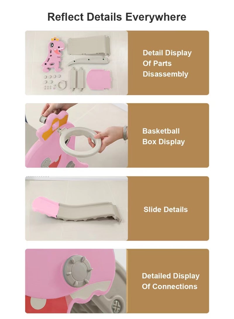 Foldable Children's Slide Home Children's Independent Entertainment Slide Playground Slide Children's Climbing Toy Set Easy To Assemble With Basketball Stand Suitable For Children's Indoor And Outdoor Entertainment
