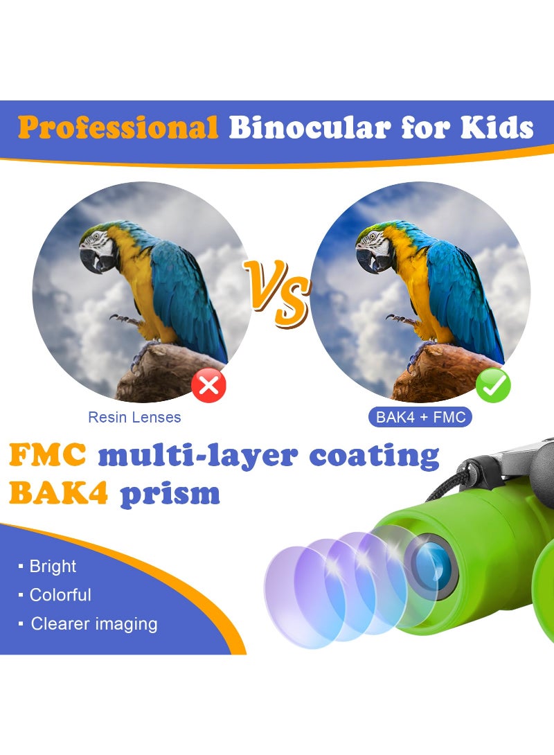 Real Binoculars For Kids Gifts For 3 Years Plus 8x21 High Resolution Optics Mini Compact Binocular Toys Shockproof Folding Green