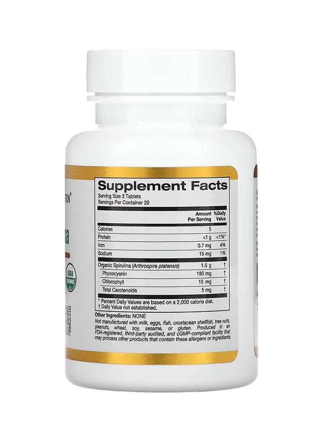 Organic Spirulina Dietary Supplement - 60 Tablets 500 Mg