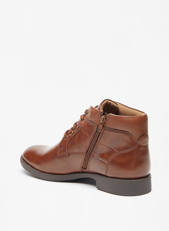 Men Solid Chukka Boots with Zip Closure