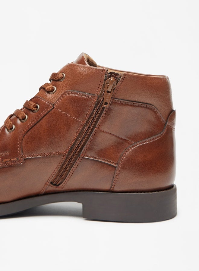 Men Solid Chukka Boots with Zip Closure