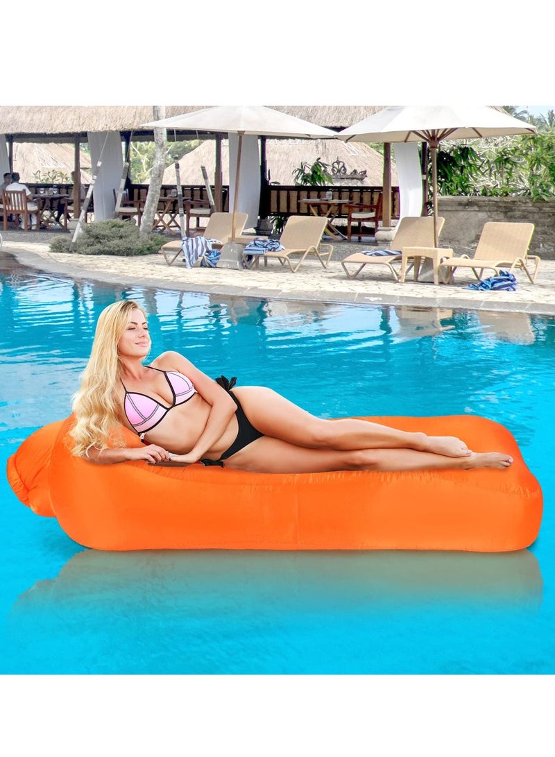 Inflatable Lounger, Portable Inflatable Couch Mesh Hollow Air Hammock Anti Leakage Air Chair for Outdoor Camping Hiking Beach Traveling Music Festivals Backyard, No Pump Required (Orange)