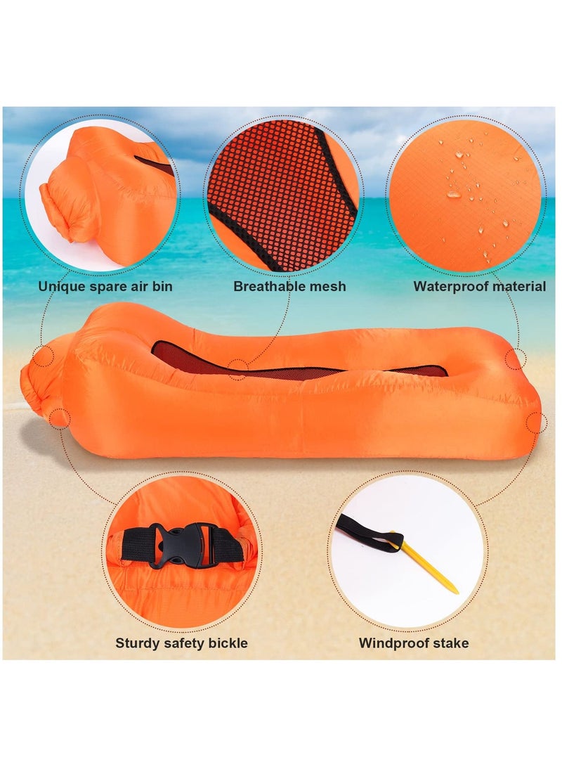 Inflatable Lounger, Portable Inflatable Couch Mesh Hollow Air Hammock Anti Leakage Air Chair for Outdoor Camping Hiking Beach Traveling Music Festivals Backyard, No Pump Required (Orange)