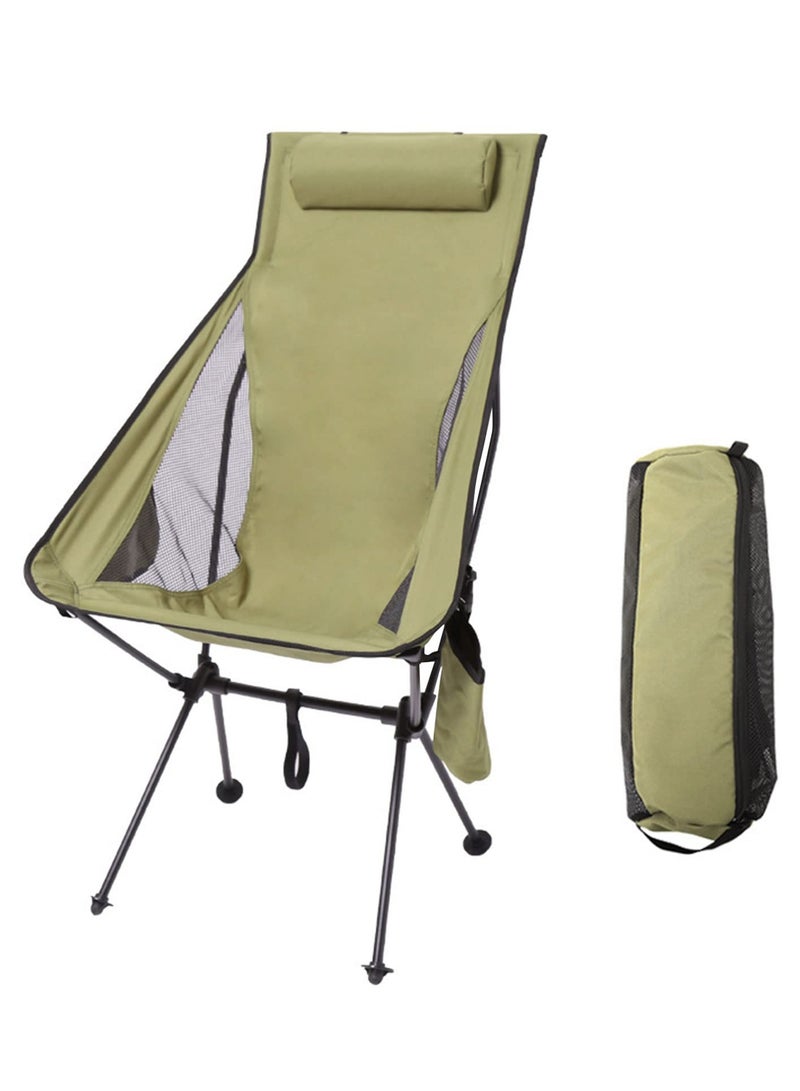 Ultralight High Back Outdoor Folding Camping Chair, Heavy Duty Mesh Lightweight Beach Lounge Chair with Pillow and Cup Bag, Large Chair for Travel, Hiking, Fishing, Beach
