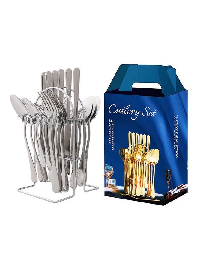 24-Piece Stainless Steel Cutlery Set with Storage Holder Silver
