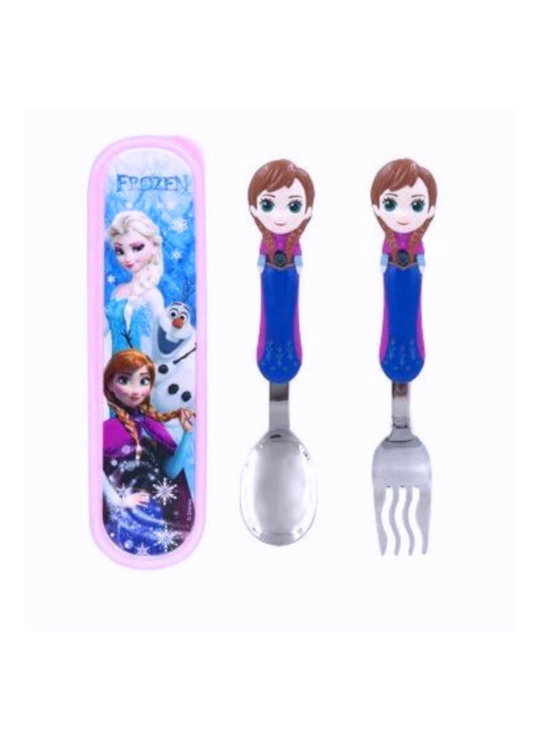 Kids Spoon and Fork Travel Cutlery Set Utensils Metal with 3D Cartoon Character (ANA)
