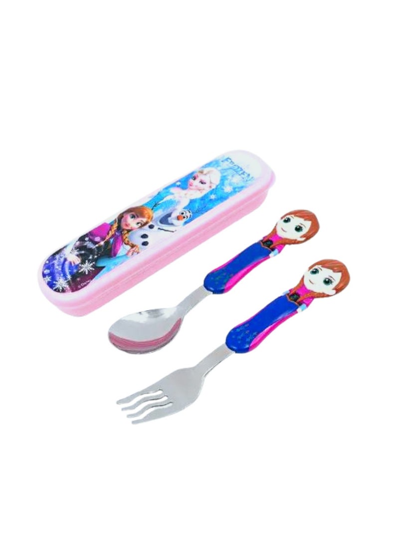 Kids Spoon and Fork Travel Cutlery Set Utensils Metal with 3D Cartoon Character (ANA)