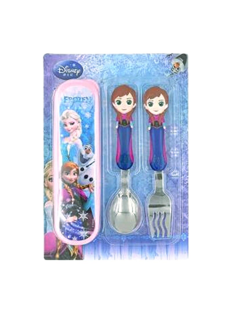 Kids Spoon and Fork Travel Cutlery Set Utensils Metal with 3D Cartoon Character (ANA)