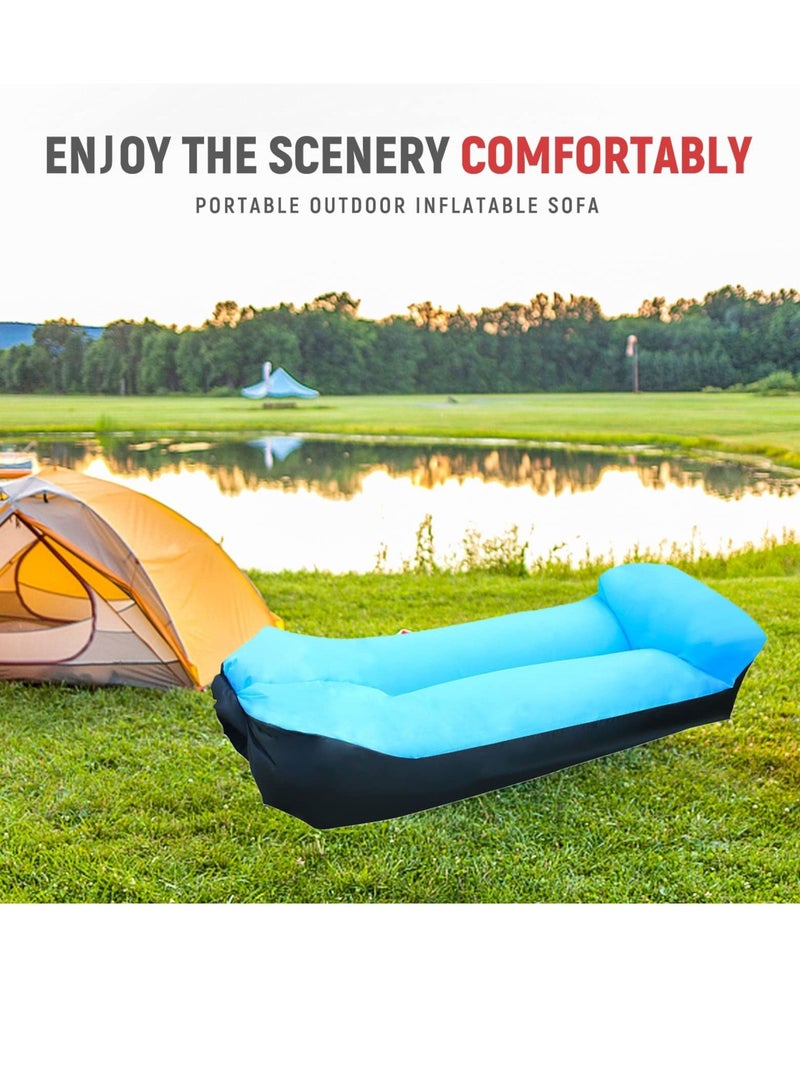 Inflatable Lounger Air Sofa Hammock,Portable,Waterproof Anti-Air Leaking Design,Pillow Shape The top for Added Comfort, for Lakeside Beach Traveling Camping Picnics & Music Festivals Camping (Blue)