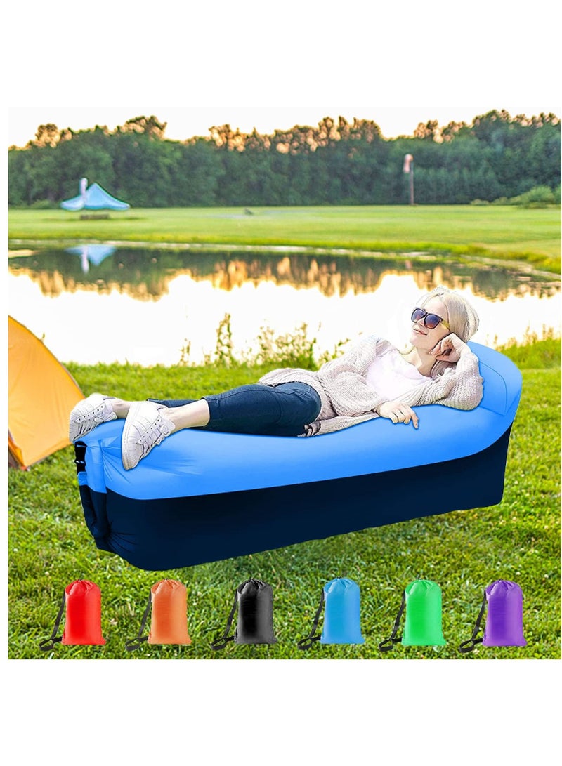 Inflatable Lounger Air Sofa Hammock,Portable,Waterproof Anti-Air Leaking Design,Pillow Shape The top for Added Comfort, for Lakeside Beach Traveling Camping Picnics & Music Festivals Camping (Blue)