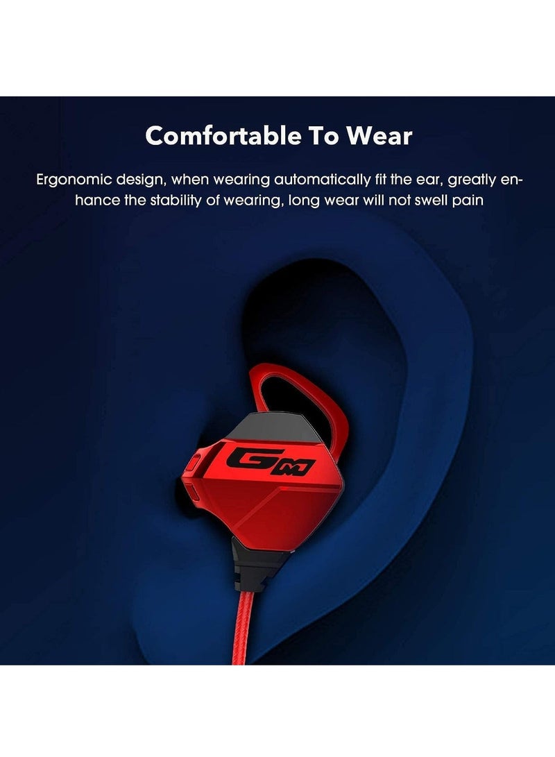 Gaming Earbuds with Microphone, Stereo Wired Headphones for Computer Gamer in-Ear Headphones with Detachable Mic for PS 5 Video Game E-Sport Earphone with 3.5mm Jack Red