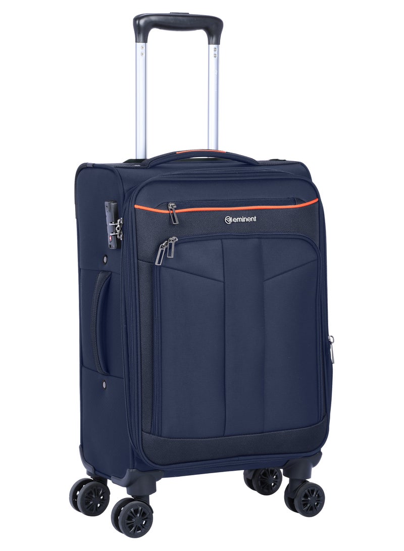 Unisex Soft Travel Bag Cabin Luggage Trolley Polyester Lightweight Expandable 4 Double Spinner Wheeled Suitcase with 3 Digit TSA lock E788 Navy Blue