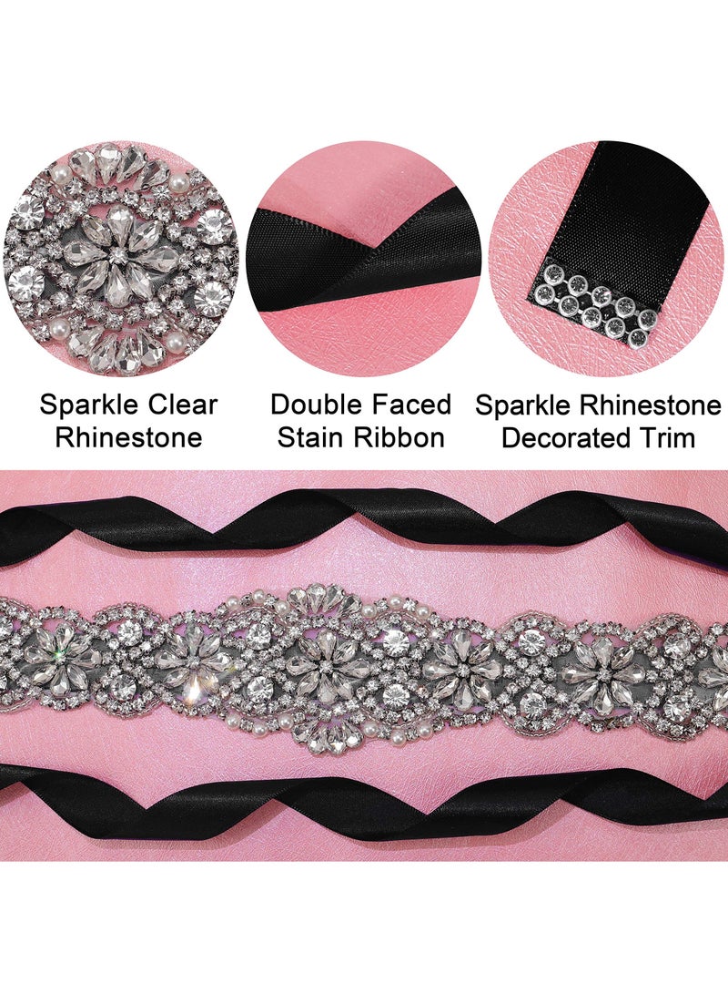 Rhinestone Bridal Belt Sash, MAKINGTEC Handmade Sparkly Wedding Belts and Sashes with Ribbon for Gown Dress