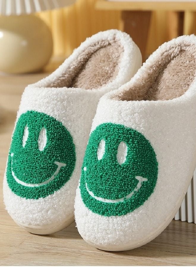 Autumn Winter Warm Smiley Face Designed Bedroom Slippers White/Green for Women/ Men