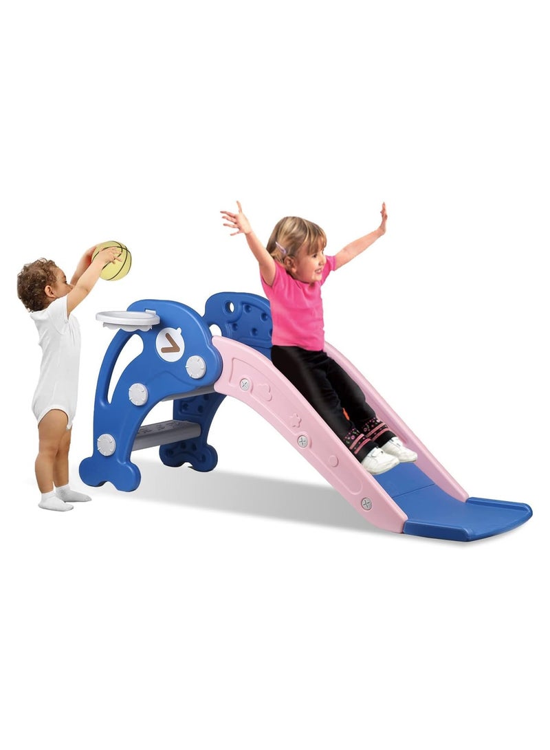 Baby slides with Basket Ball Game Set, Freestanding Upgraded Joy slide, Long Slipping Slope