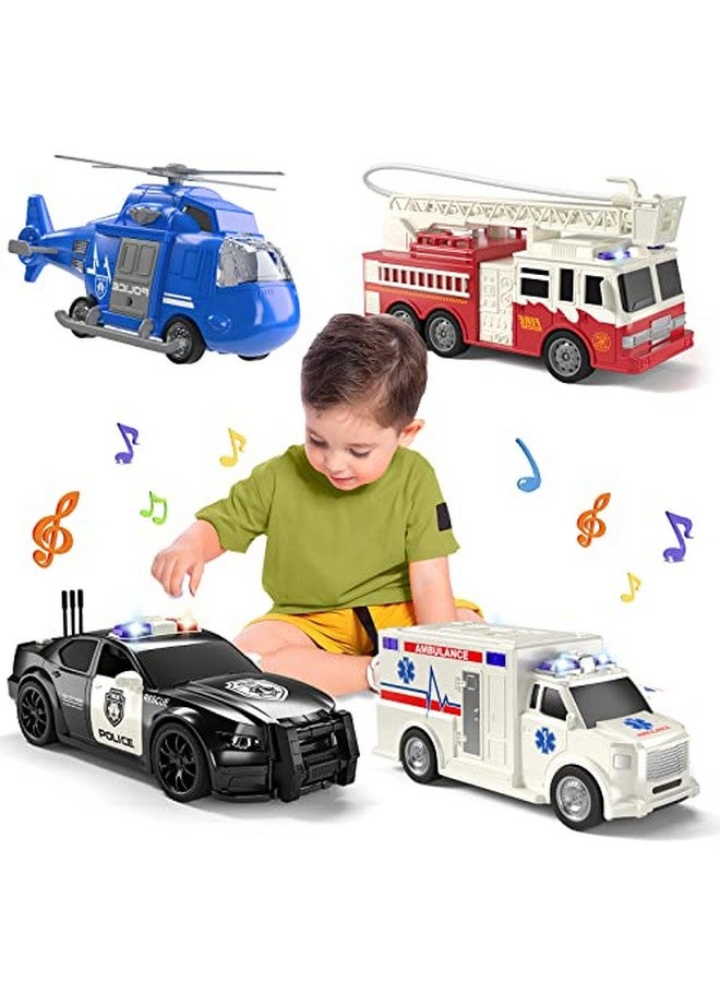 4 Pack Emergency Vehicle Toys Playsets For Kids Rescue Helicopter Police Car Fire Truck Ambulance Friction Powered Rescue Vehicle Toys For Toddlers Car Toys Gift For Age 312 Boys Girls