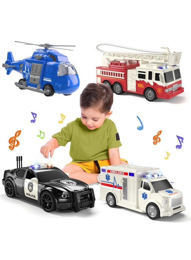 4 Pack Emergency Vehicle Toys Playsets For Kids Rescue Helicopter Police Car Fire Truck Ambulance Friction Powered Rescue Vehicle Toys For Toddlers Car Toys Gift For Age 312 Boys Girls