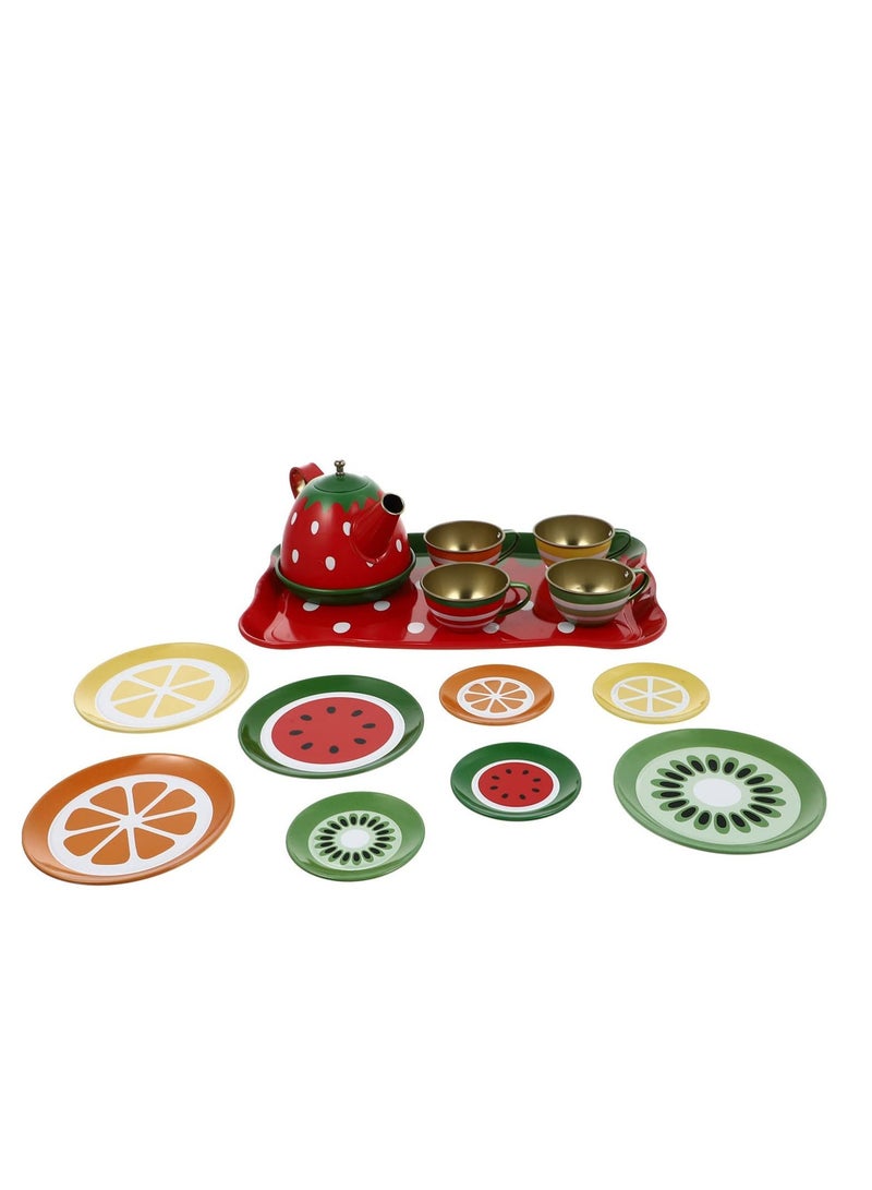 1 Set Toys Tea Set Pretend Tin Teapot Set for Tea Party and Kids Kitchen Pretend Play Red