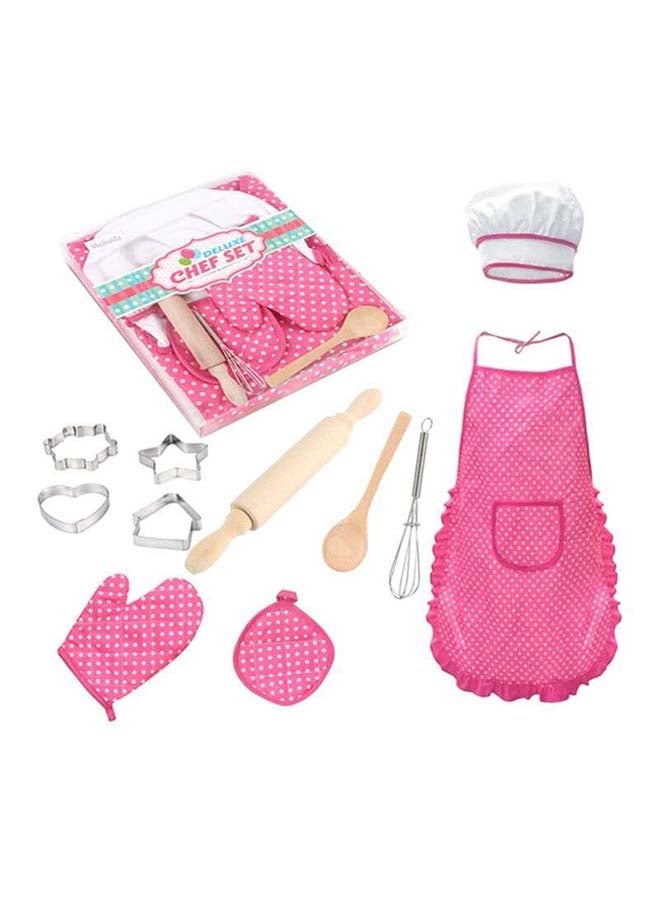 11-Piece Complete Kids Chefs Cooking And Baking Kitchen Play Set With Apron 28x3x24cm