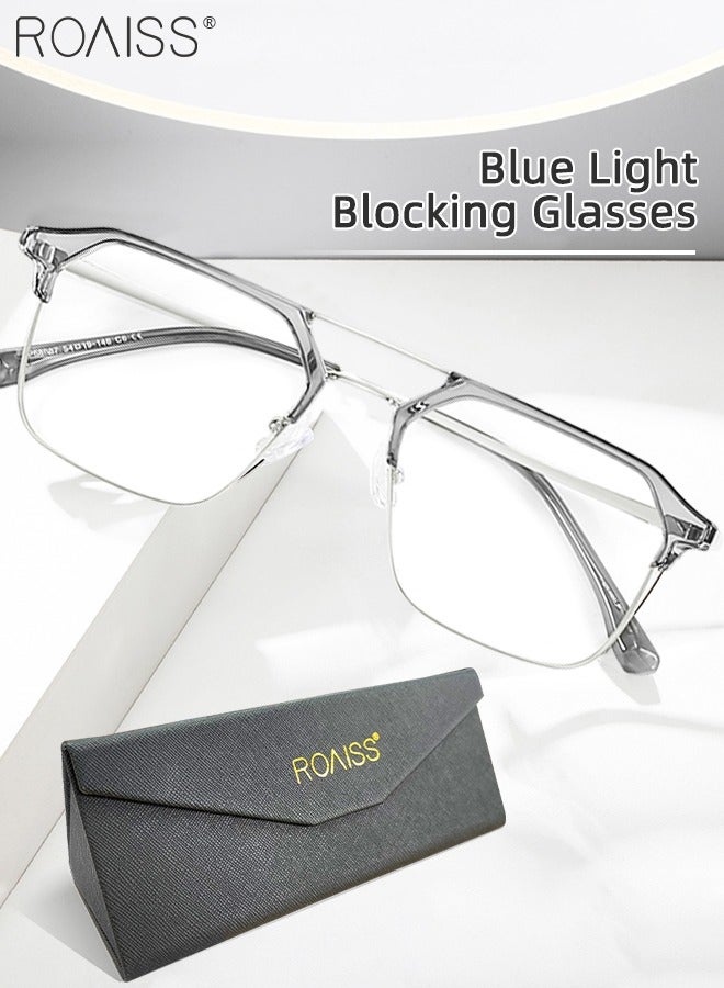 Blue Light Blocking Glasses Blue Light Filter Computer Reading Gaming TV Phones Browline Frame Eyeglasses Fashion Anti Eyestrain Headache Eyewear for Women Men Gray Silver