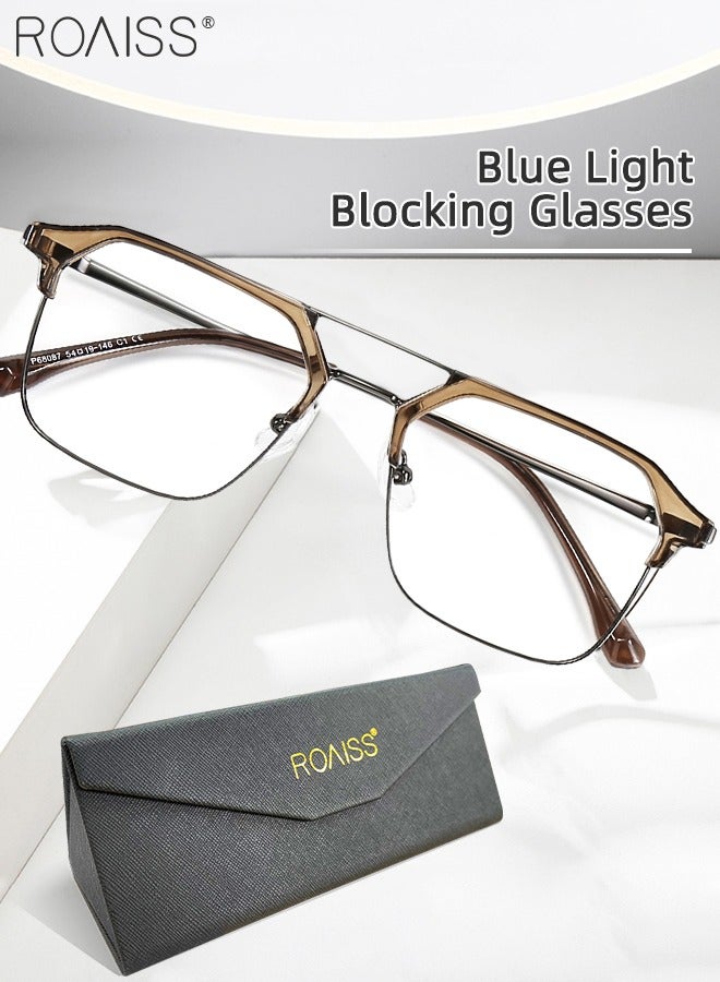 Blue Light Blocking Glasses Blue Light Filter Computer Reading Gaming TV Phones Browline Frame Eyeglasses Fashion Anti Eyestrain Headache Eyewear for Women Men Transparent Brown