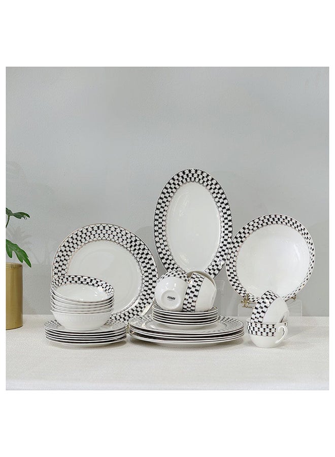 Delvine 32 Piece New Bone China Dinner Set Includes Dinner Plate Soup Plate Bowls Cups Saucers For Kitchen And Dining Room Serve 6 37.5X27.5X28.5 Cm Gold