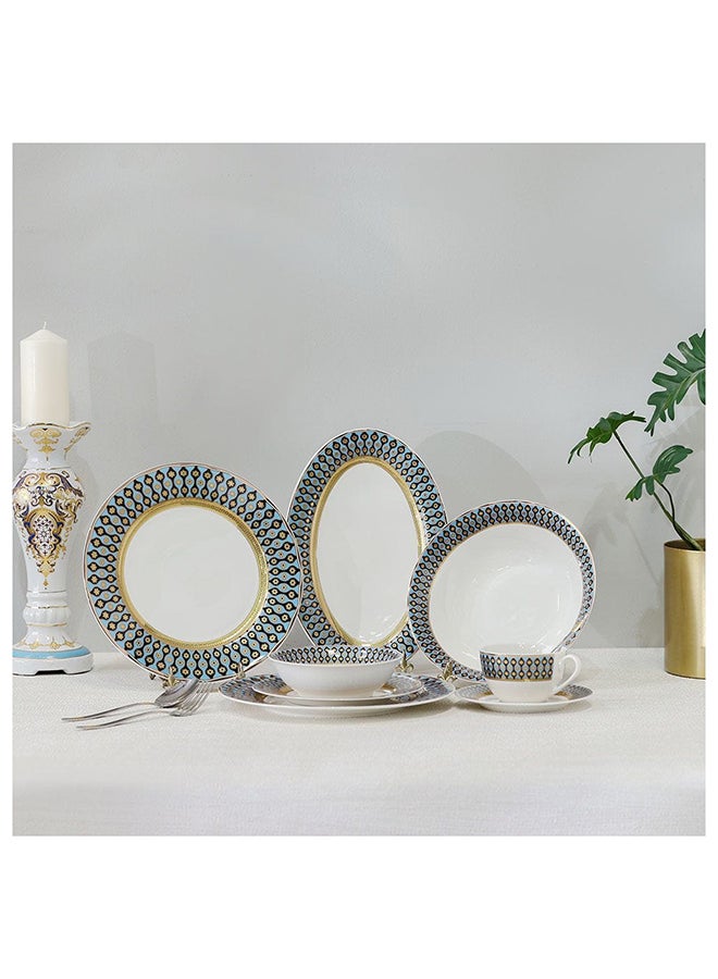Icon 32 Piece New Bone China Dinner Set Includes Dinner Plate Soup Plate Bowls Cups Saucers For Kitchen And Dining Room Serve 6 37.5X27.5X28.5 Cm Gold