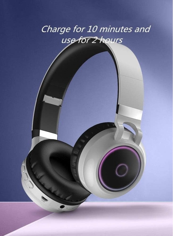 Foldable Bluetooth 5.0 Headphones, On-Ear/Over-Ear Wired and Wireless Headsets with Mic, FM, SD/TF, Hi-Fi Stereo Deep Bass, 25 Hours Playtime, for Travel, Home, Office (White)