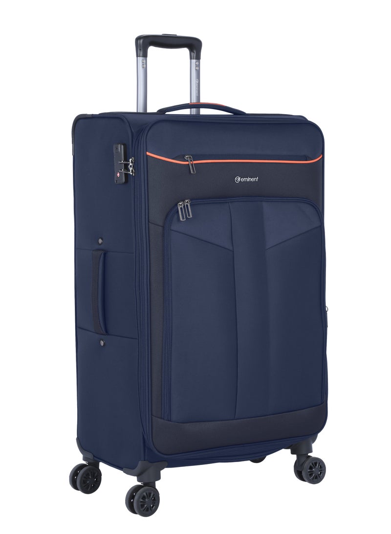 Unisex Soft Travel Bag Medium Luggage Trolley Polyester Lightweight Expandable 4 Double Spinner Wheeled Suitcase with 3 Digit TSA lock E788 Navy Blue