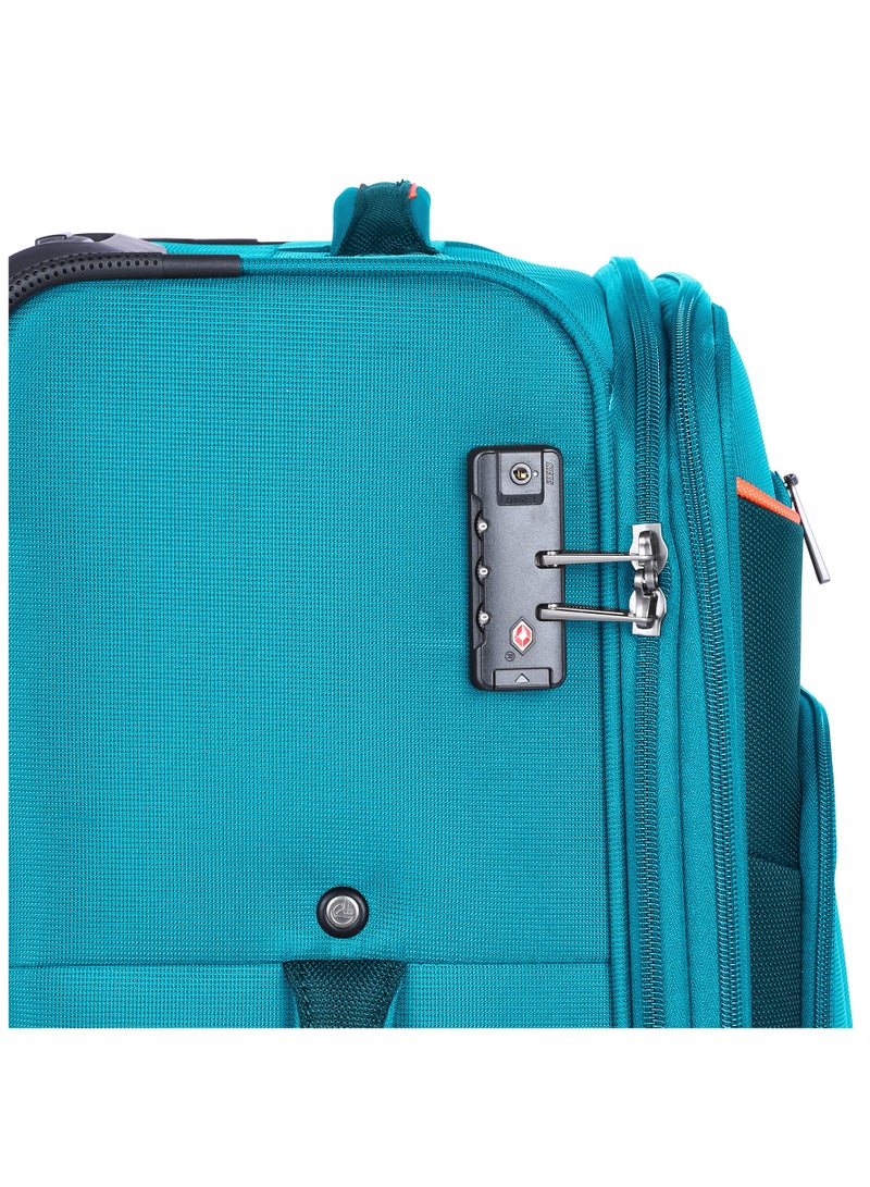 Unisex Soft Travel Bag Medium Luggage Trolley Polyester Lightweight Expandable 4 Double Spinner Wheeled Suitcase with 3 Digit TSA lock E788 Green