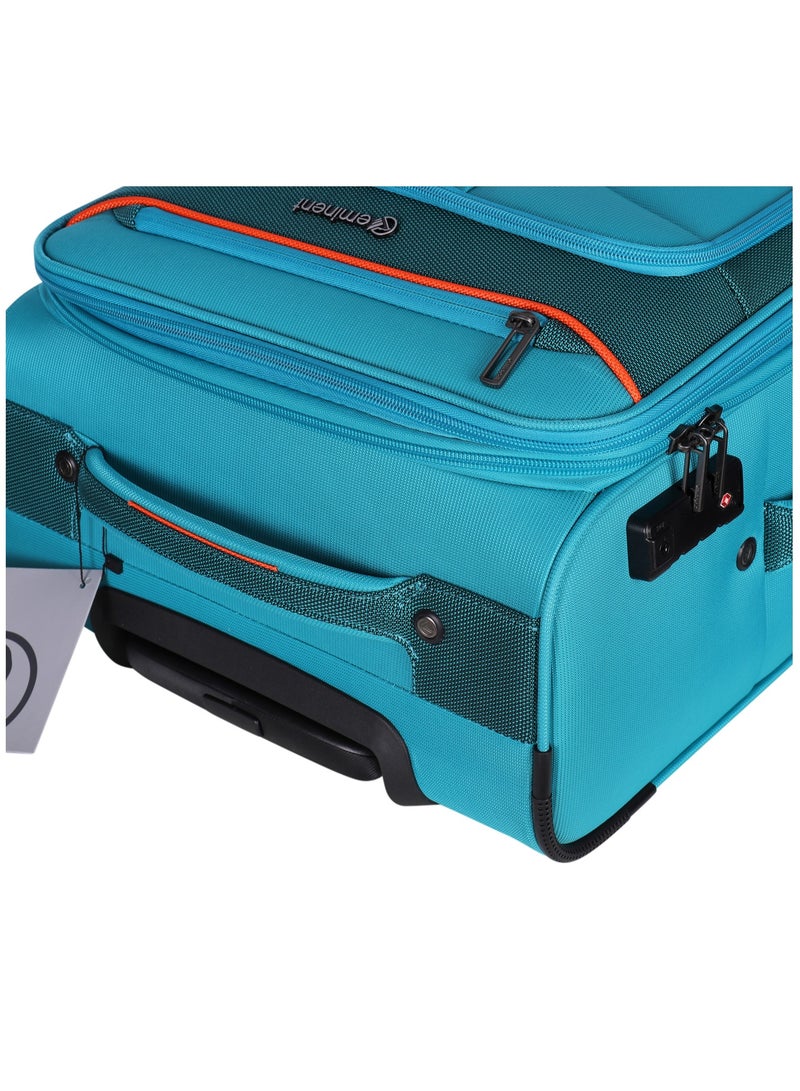 Unisex Soft Travel Bag Medium Luggage Trolley Polyester Lightweight Expandable 4 Double Spinner Wheeled Suitcase with 3 Digit TSA lock E788 Green
