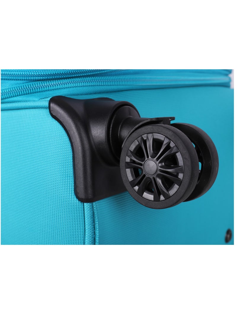 Unisex Soft Travel Bag Medium Luggage Trolley Polyester Lightweight Expandable 4 Double Spinner Wheeled Suitcase with 3 Digit TSA lock E788 Green