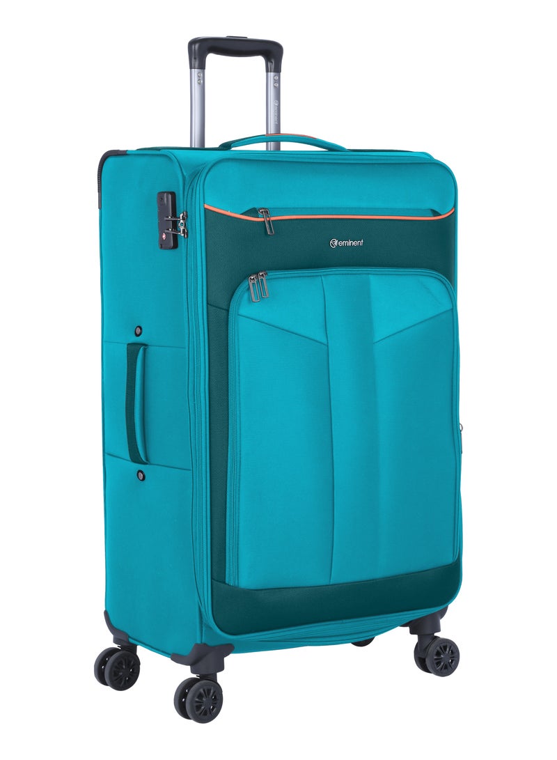 Unisex Soft Travel Bag Medium Luggage Trolley Polyester Lightweight Expandable 4 Double Spinner Wheeled Suitcase with 3 Digit TSA lock E788 Green